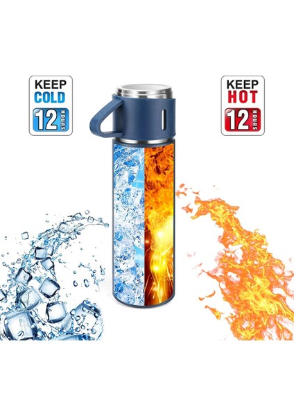 3 Bardaklı Termos Set 500ML A+ Kalite Çelik Termos Kahve Çay Termosu Çantalı Hediye