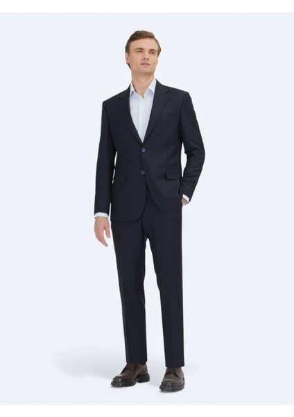 Koyu Lacivert Mikro Modern Fit %100 Yün Takım Elbise