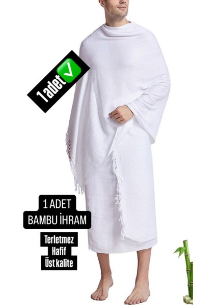 Bambu Ihram Takımı 100 x 220, %100 Bambu, 1250GR. Yumuşak, Beyaz Hac ve Umre Ibadeti Için. 1ADET