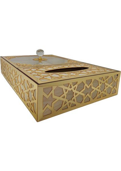 Özel Ahşap Lokum - Çikolata - Şeker - Kuruyemiş 4 Bölümlü Peçete Kutusu ( Bej & Altın ) fiyatları