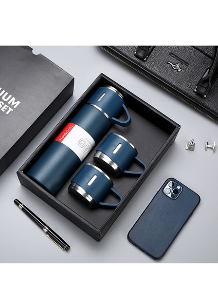 Sıcak Tutan Termos 500ML Premium A+ Kalite 3 Bardaklı Çelik Termos Seti Hediye Çantalı