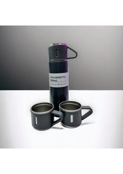 Seyehat Çelik Termos 3 Bardaklı Vakumlu ve Yalıtımlı 450-550 ml Çelik Siyah fiyatları