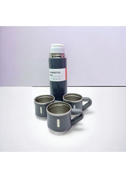 Seyehat Çelik Termos 3 Bardaklı Vakumlu ve Yalıtımlı 450-550 ml Çelik Siyah modelleri