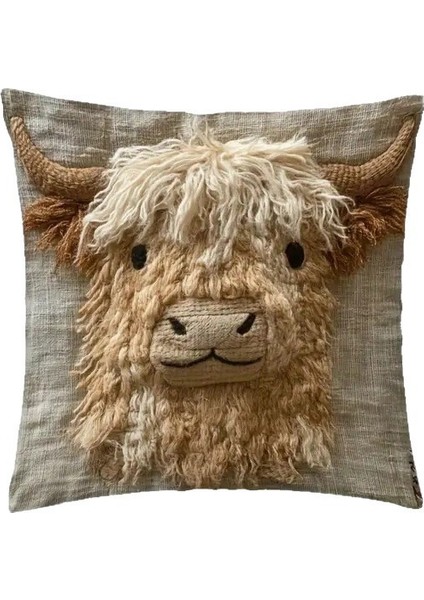 Highland Yastık Kılıfı, Cilt Dostu Kısa Peluş, Sevimli Baskısı, Kanepe Oturma Odası Dekoratif Yastık Kılıfı, 2 Parçalı Set (Yurt Dışından)