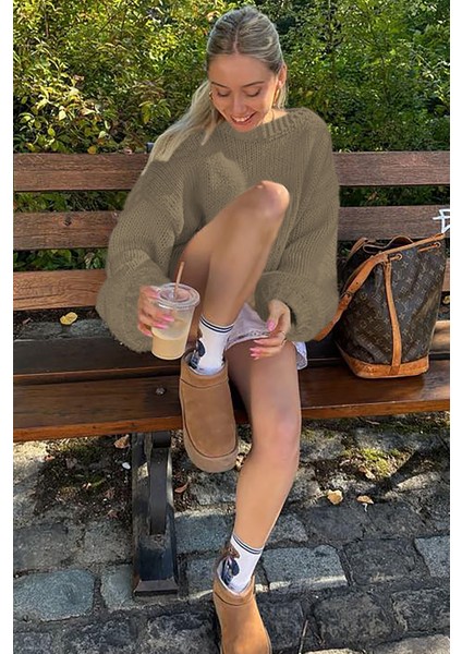 Vizon Balon Kol Rahat Kesim Kadın Triko Kazak MG2602