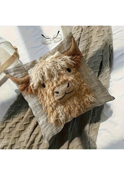 Highland Yastık Kılıfı, Cilt Dostu Kısa Peluş, Sevimli Baskısı, Kanepe Oturma Odası Dekoratif Yastık Kılıfı, 2 Parçalı Set (Yurt Dışından) modelleri