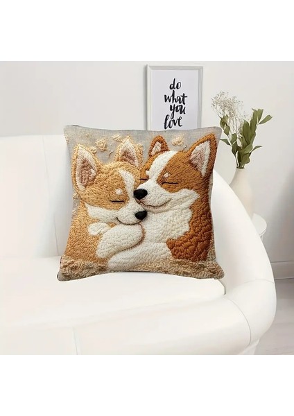 Sevimli Köpek Peluş Yastık Kılıfı, Yatak Minderi Kılıfı, Taklit Örgü Desenli Araba Ofis Koltuğu Minderi, Bel Desteği Kılıfı 2'li Paket (Yurt Dışından) modelleri