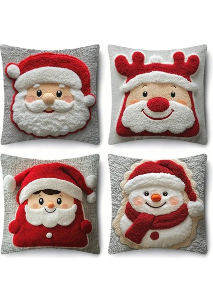 Kardan Adam ve Ren Geyiği Temalı Tek Taraflı Dijital Baskılı Noel Yastık Kılıfları, Cilt Dostu Kanepe Minder Kılıfları, 4 Parçalı Set (Yurt Dışından)