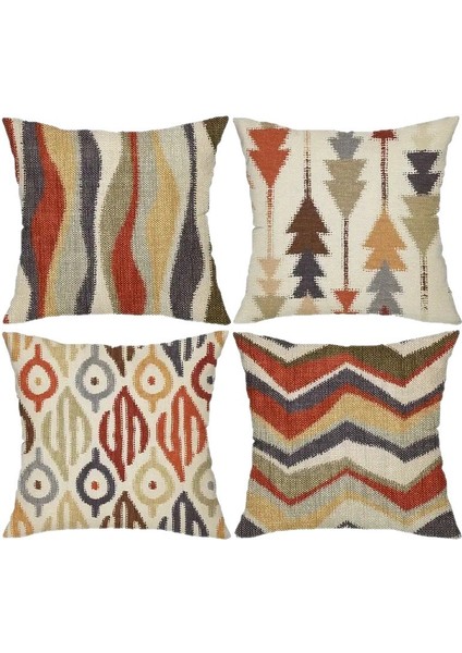 Geometrik Desen Baskılı Yastık Kılıfları, Ev Dekorasyonu Yastık Kılıfları, Yatak Sırt Dayanağı Kılıfları, 4 Parçalı Set (Yurt Dışından)