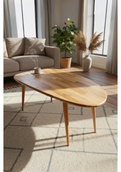 Premium Asimetrik Doğal Masif Ahşap Iskandinav Tarz Orta Sehpa