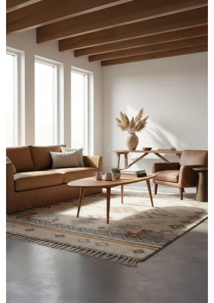 Premium Asimetrik Doğal Masif Ahşap Iskandinav Tarz Orta Sehpa