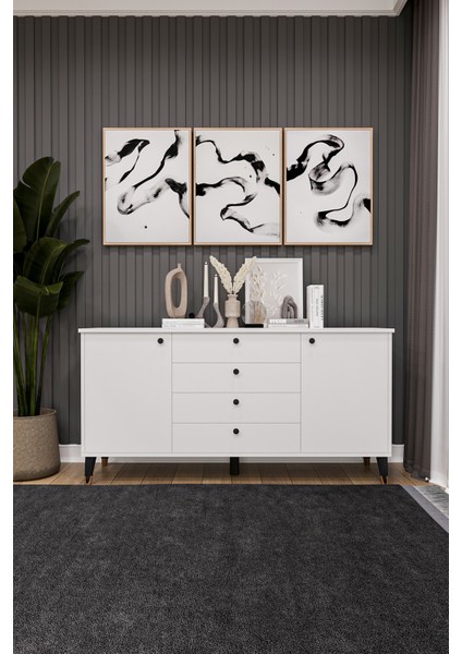 4 Çekmeceli Kapaklı Modern Konsol - Depolama Dolabı Şık Tv Ünitesi Salon ve Yemek Odası Knsl-04