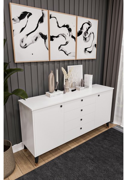 4 Çekmeceli Kapaklı Modern Konsol - Depolama Dolabı Şık Tv Ünitesi Salon ve Yemek Odası Knsl-04 fiyatları