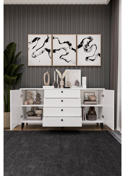 4 Çekmeceli Kapaklı Modern Konsol - Depolama Dolabı Şık Tv Ünitesi Salon ve Yemek Odası Knsl-04 modelleri