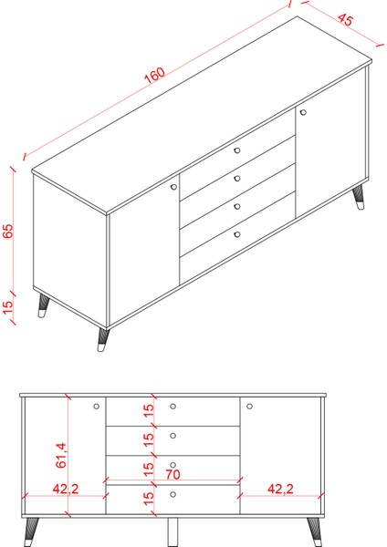 4 Çekmeceli Kapaklı Modern Konsol - Depolama Dolabı Şık Tv Ünitesi Salon ve Yemek Odası Knsl-04 fırsatları