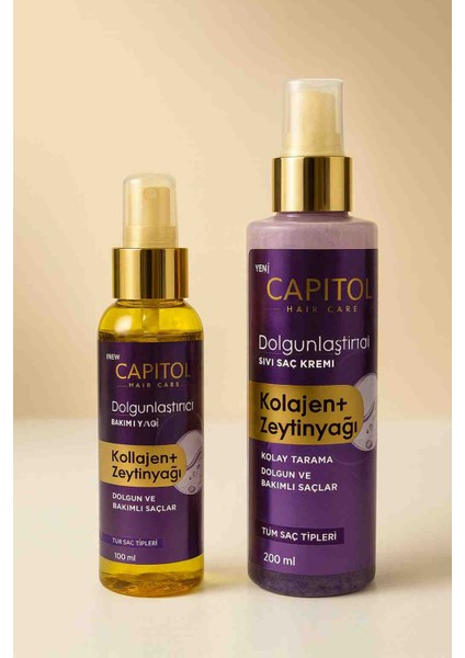 Kolajen+Zeytinyağı Dolgunlaştırıcı Saç Bakım Yağı ve Sıvı Saç Krem Seti