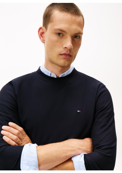 Bisiklet Yaka Mavi Erkek T-Shirt MW0MW42068DW5_MERCERIZED Jacquard L modelleri