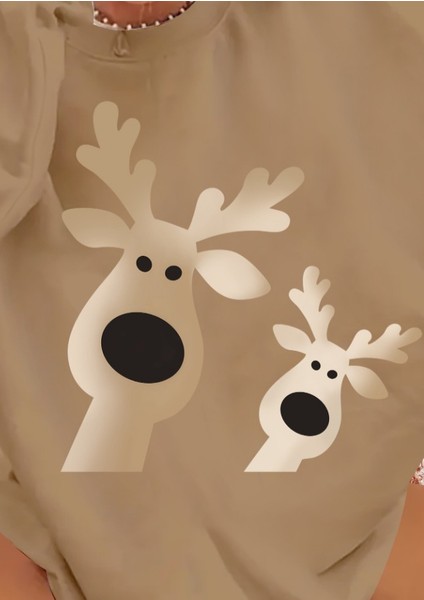 Kadın Uzun Kollu Bisiklet Yaka Geyik Desenli Viskon Iki Iplik Bluz fiyatları