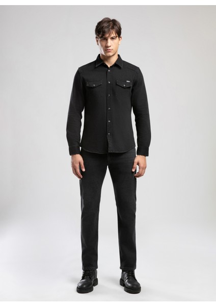 Slim Fit Siyah Erkek Denim Gömlek 261 Lcm 141001 Worner 2 Denım