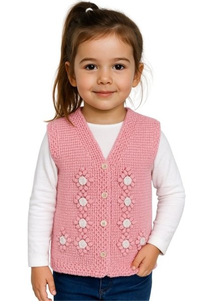 7935 El Örgüsü Şekil Desenli Örgü Yelek - 5 Yaş