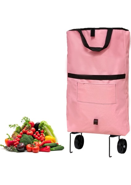 Tekerlekli Cepli Tasarım Katlanabilir Portatif Pazar Market Arabası Malzeme Çantası- AL4966
