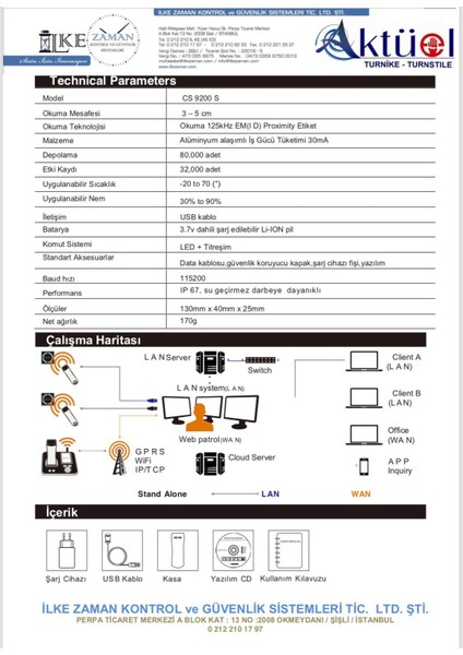 Cs 9200-S Bekçi Takip Sistemi IP67 Su Geçirmez Darbe Raporlu