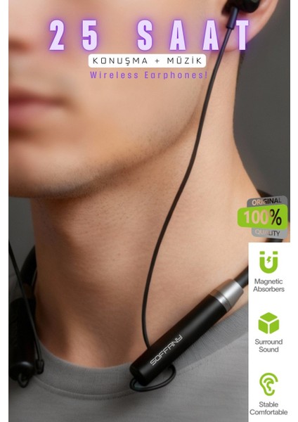 Soffany Ap-18 Magnet Serisi Boyun Askılı Bluetooth 5.3 Kulaklık Siyah