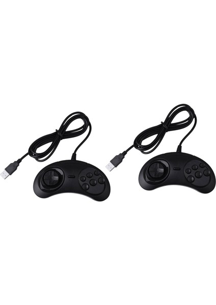 2x Gamepad Kablolu 6 Kezli USB Oyun Denetleyicisi Joypad Sega Genesis / Md Pc / 2 Y1301 / Mac Mega Drive Siyah Plastik (Yurt Dışından)