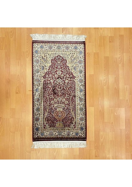 Mihrâb-I Gülzâr Motifli 60X120 cm Ipek Seccade Bordo