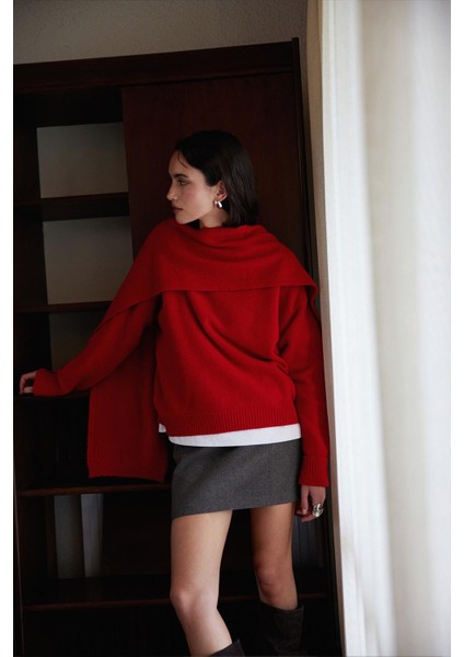 Kırmızı Bella Oversize Kazak