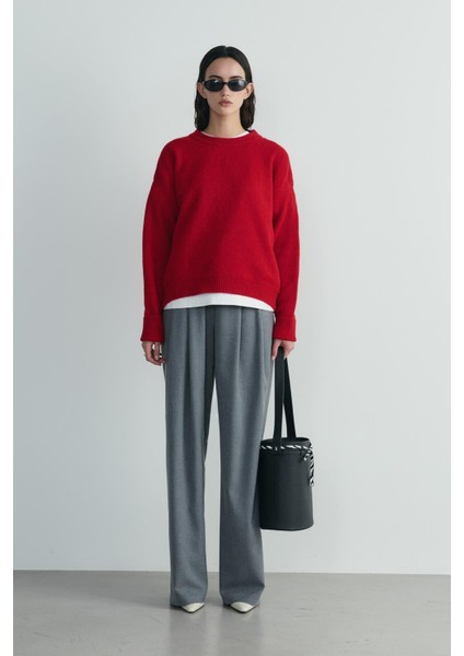 Kırmızı Bella Oversize Kazak