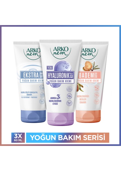 Nem Yoğun Bakım Serisi Hyaluronik,Badem Sütü,Ekstra Nemlendirici Krem 3X60 ml