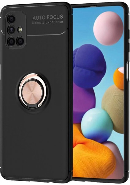 Samsung Galaxy M51 Kılıf Range Yüzüklü Silikon - Siyah-Gold