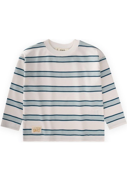 Çizgili Mevsimlik T-Shırt 1-10 Yaş Mint Lacivert Çizgili