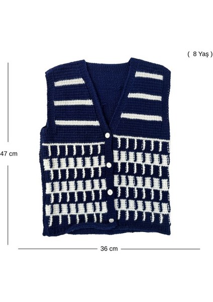 1226 El Örgüsü Şerit Desenli Örgü Yelek - 8 Yaş fiyatları