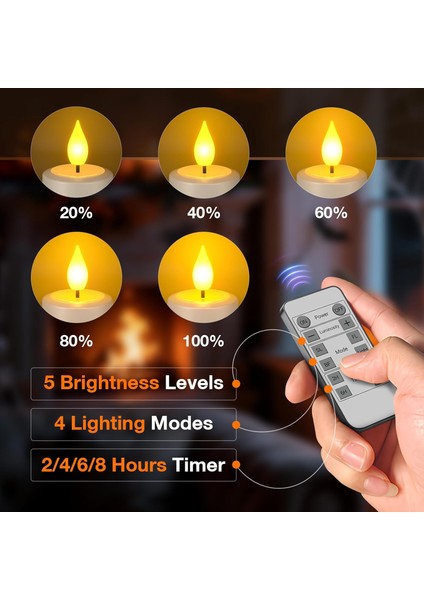 12’li Şarjlı LED Mum Seti – Uzaktan Kumandalı • Zaman Ayarlı • Titrek Alev Efekti • USB Şarj Istasyonlu