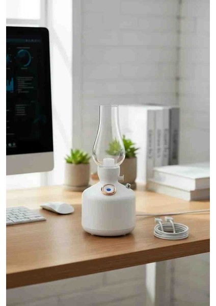 Şarj Edilebilir Dekoratif Vintage Lamba Hava Nemlendirici Buhar Makinesi 300ML Aroma Difüzör fiyatları