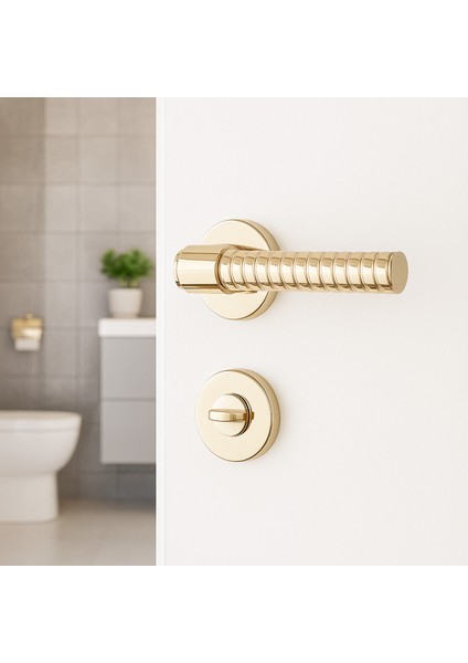 Axel-B Rozetli Kapı Kolu Gold Renk Wc Mandallı Rozet