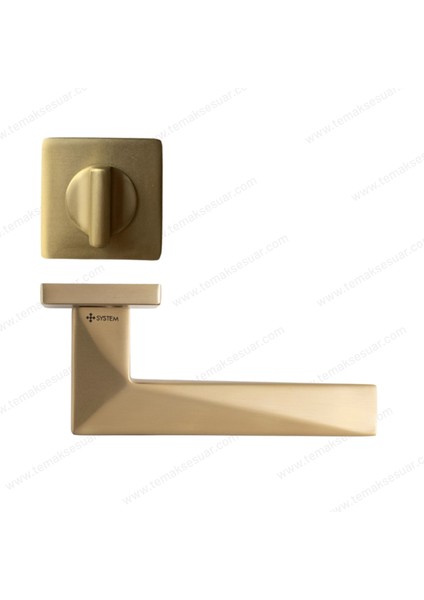 Prızma Rozetli Kapı Kolu Altın Saten Renk Wc Mandallı Rozet