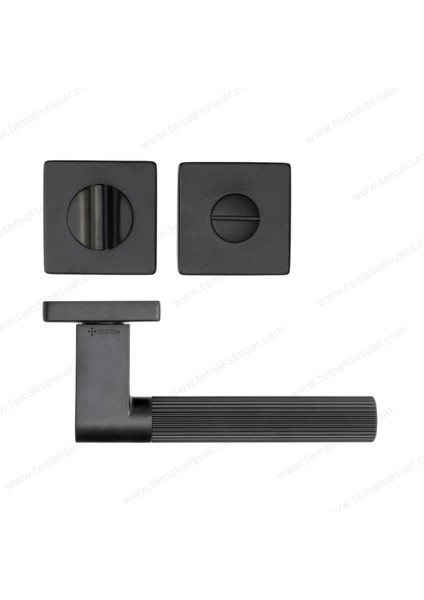 Leo-L Rozetli Kapı Kolu Mat Siyah Renk Wc Mandallı Rozet