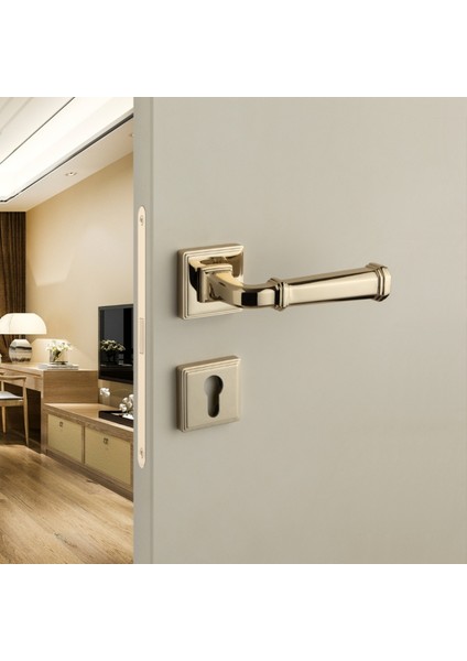 Rodın Rozetli Kapı Kolu Gold Renk Yale ( Dış Kapı Rozetli)