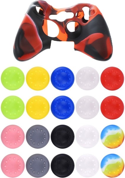 1 Adet Silikon Kapak Kasası Cilt Xbox 360 Denetleyici Kamo+Siyah ve 20PCS Silikon Başparmak Tutamaklar Kapaklar Çubuk Koruma Kapağı (Yurt Dışından)