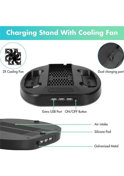 Xbox Serisi S Soğutma Standı Çift Denetleyici Şarj Portları ile Soğutma Fanı Şarj Istasyonu Dock 3 USB Bağlantı Noktaları (Yurt Dışından) indirimleri