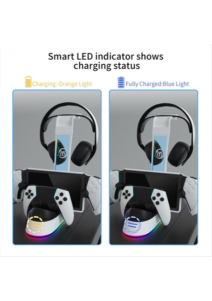 Ps5 Portal Akışı Elde Taşınması Dock Saklama Kulaklığı Gamepad Şarjı Docking Charger (Yurt Dışından)