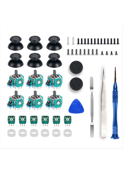Ps5 Denetleyici 3D Analog Joystick Potansiyometresi+Joystick Kapakları Onarım Kiti Için 6 Sensör Modülü ile 6pcs Analog Joystick (Yurt Dışından)