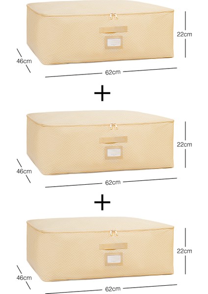 3 Adet Büyük Boy Bej Balıksırtı Baza Altı Yastık Yorgan Kazak Hurcu, Hurç 62x46x22 cm