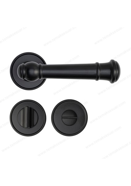 Fıgaro Rozetli Kapı Kolu Mat Siyah Renk Wc Mandallı Rozet