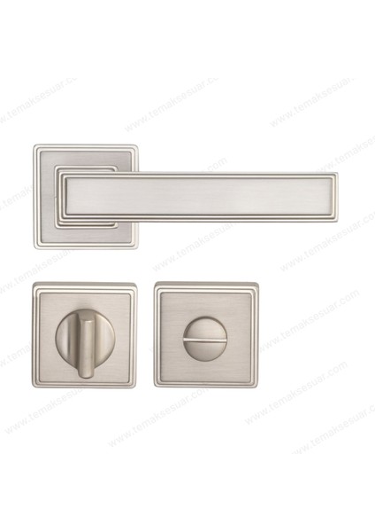 Assos Rozetli Kapı Kolu Nikel Saten Mat Renk Wc Mandallı Rozet