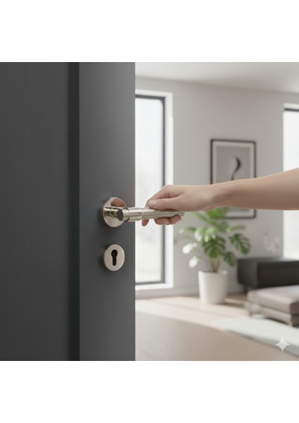 Axel-V Rozetli Kapı Kolu Parlak Nikel Renk Yale ( Dış Kapı Rozetli)