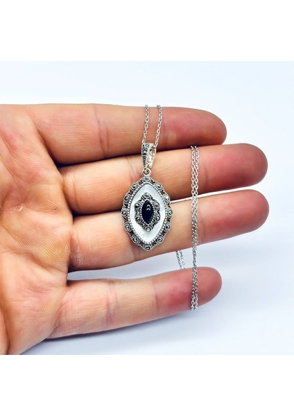 Margazit Oltu Taşı ve Sedef İşçilikli 925 Ayar Gümüş Kolye fiyatları